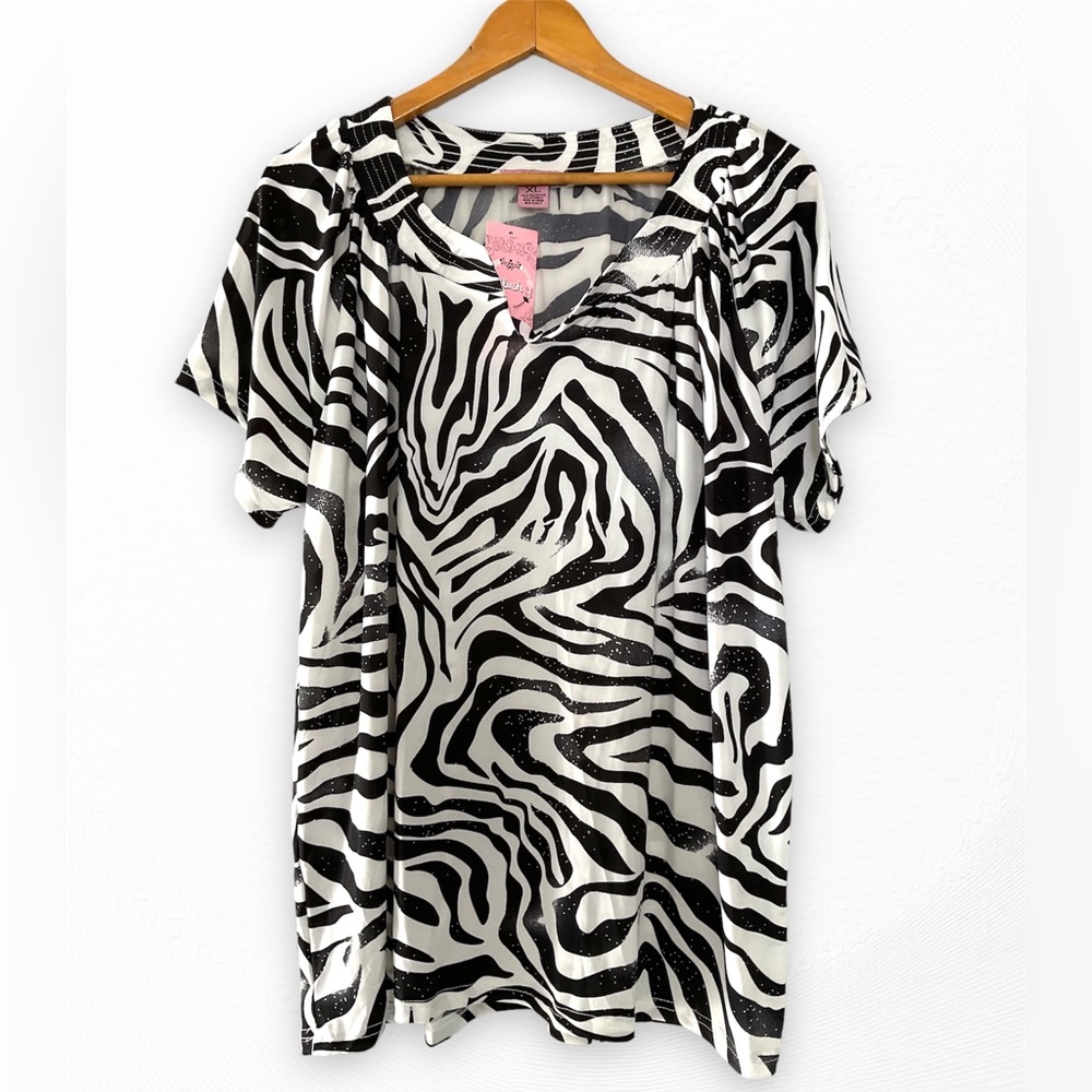 BLUSH WOMEN’S SIZE XL ZEBRA PRINT BLOUSE SHIRT